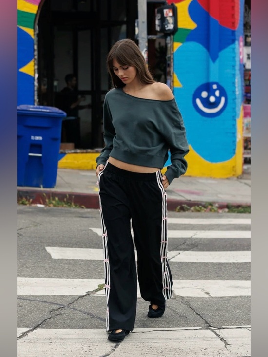 Black Track Pants with Pink-Trim Side Stripes - Picture 9 of 10